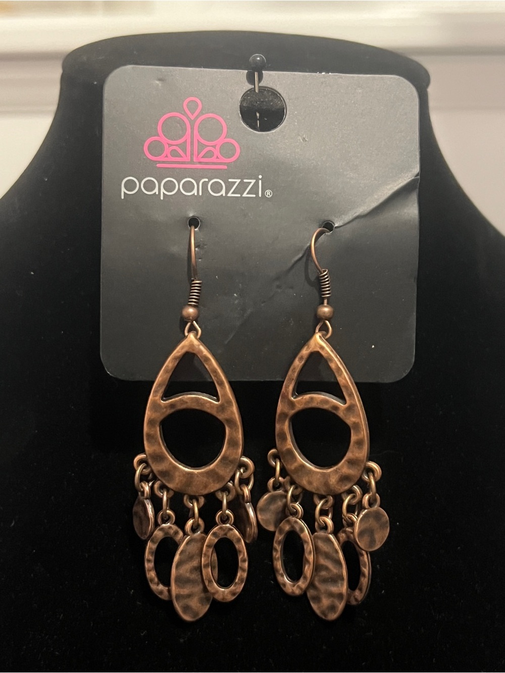Paparazzi Hammered Copper Teardrop Chandelier Earrings